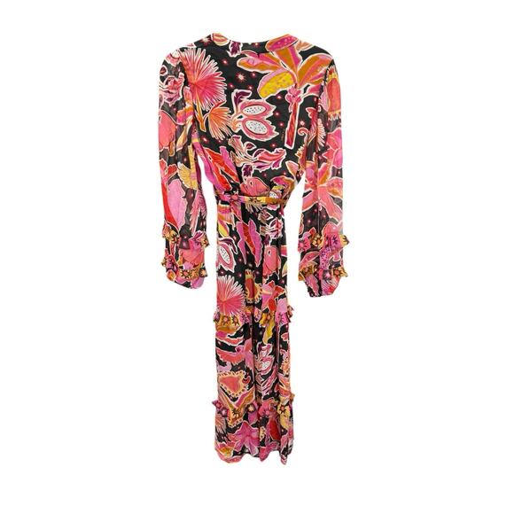 Farm Rio x Anthropologie Pink Tropical Floral Maxi Dress Long Sleeve XS - Picture 7 of 10